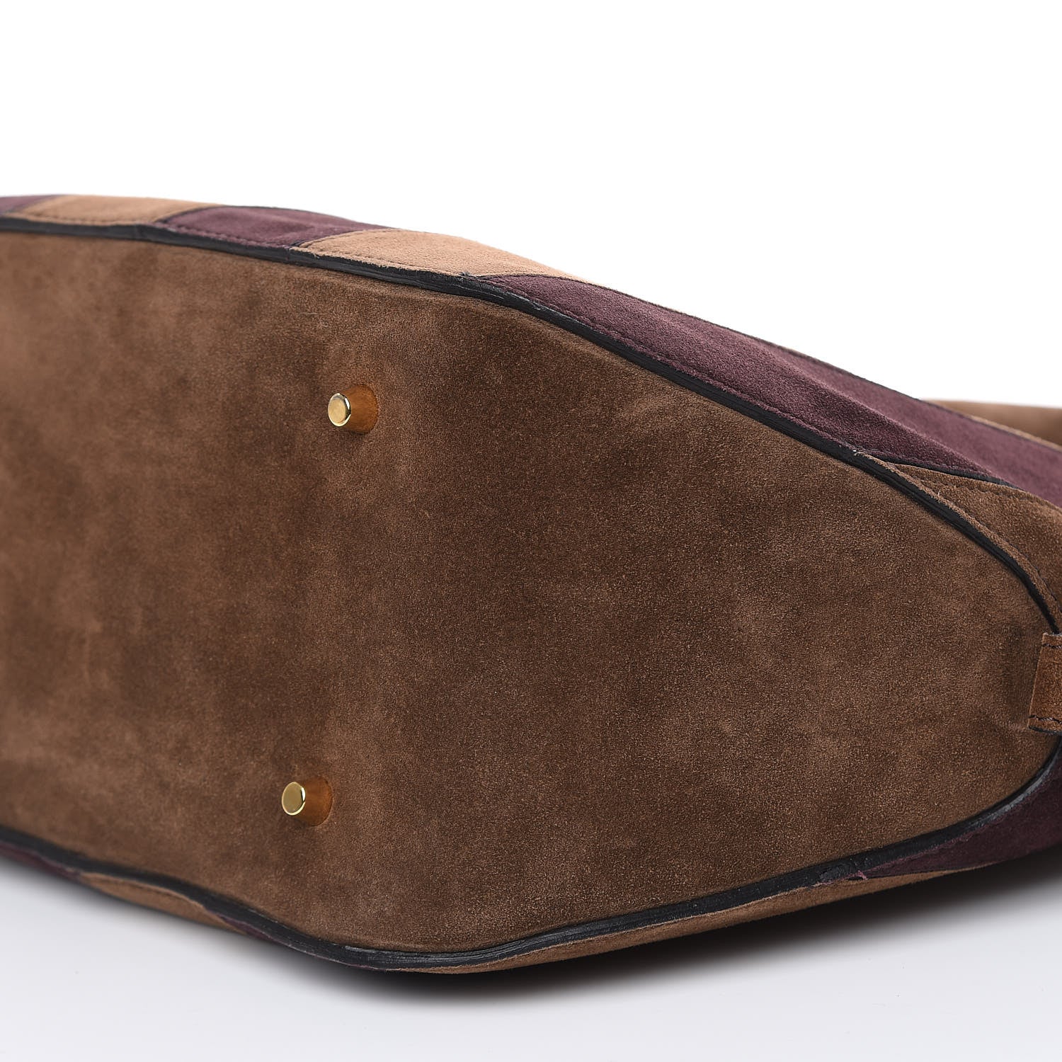 Burberry Suede Striped Medium Orchard Bowling Bag Fawn Brown Plum 9 of 13