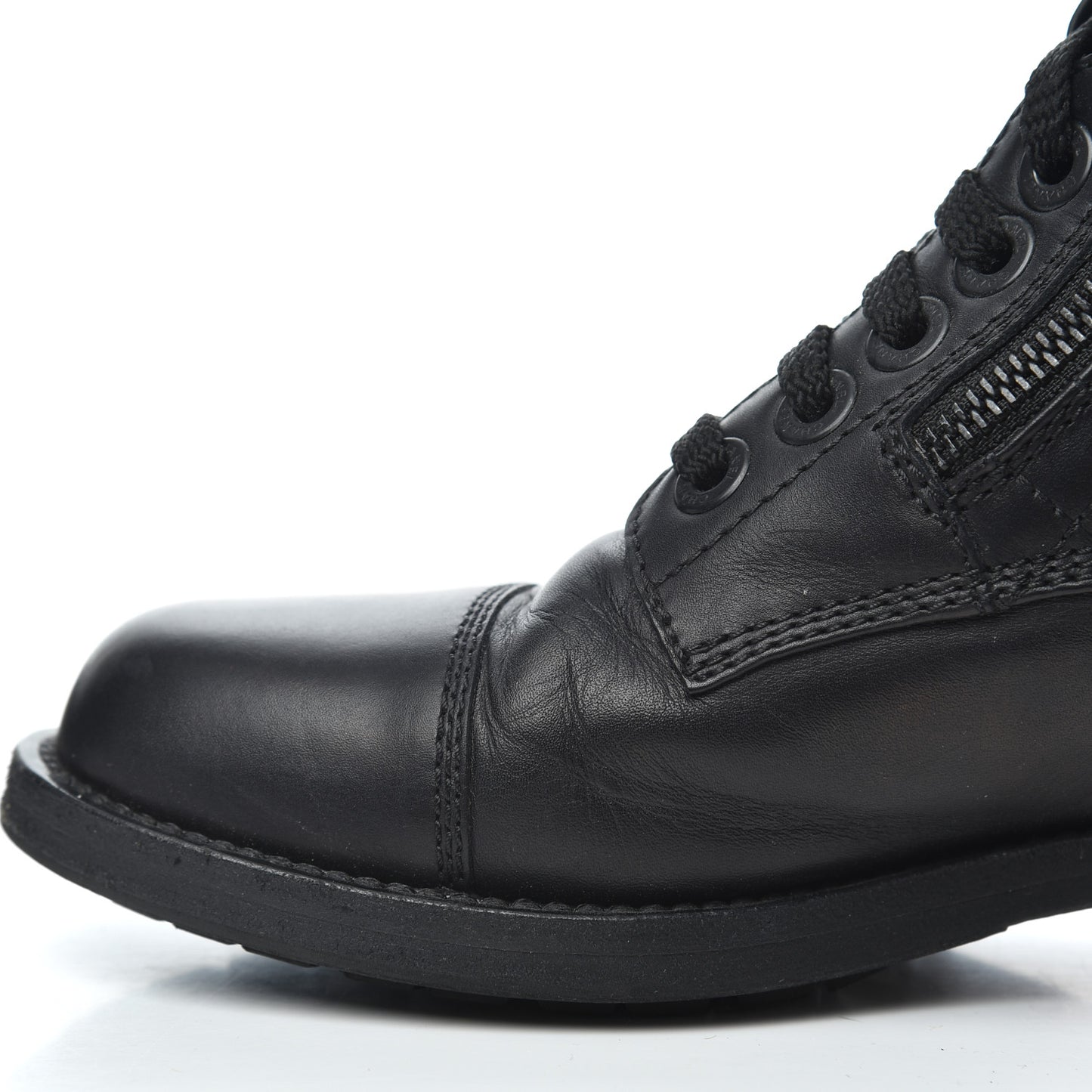 Calfskin Quilted Cap Toe Combat Boots 36 Black