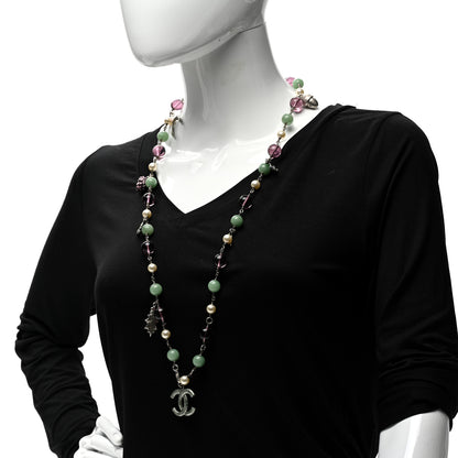Chanel Pearl Bead CC Double Strand Charm Necklace Silver 2 of 5