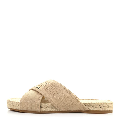 Christian Dior Canvas Embroidered Granville Espadrille Crisscross Flat Slide Sandals 35.5 Cream 1 of 10