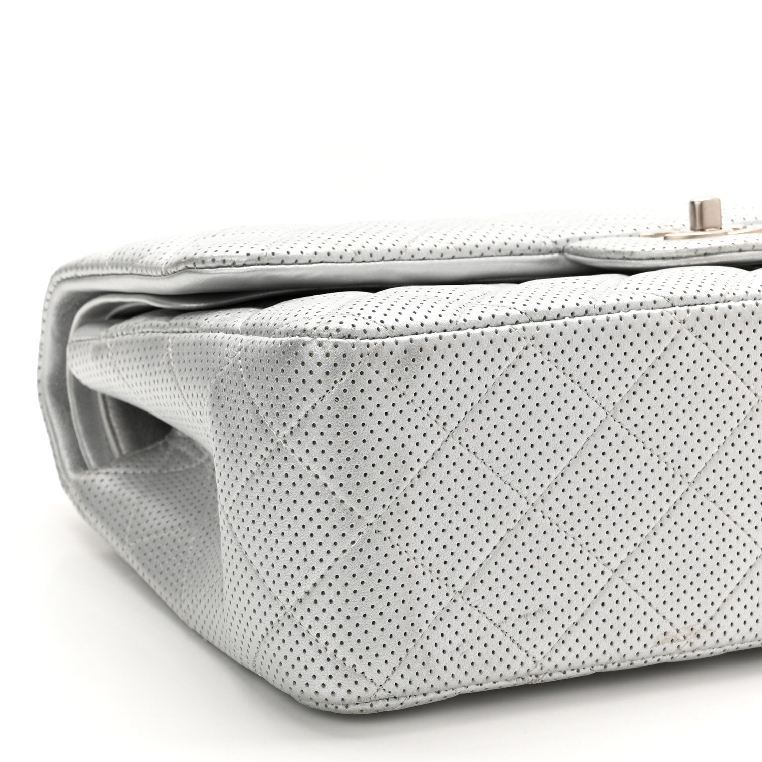 Chanel Metallic Perforated Lambskin Quilted Jumbo Double Flap Light Silver 9 of 10