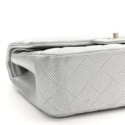 Chanel Metallic Perforated Lambskin Quilted Jumbo Double Flap Light Silver 9 of 10