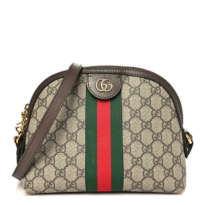 Gucci GG Supreme Monogram Textured Dollar Calfskin Web Small Ophidia Dome Shoulder Bag Beige Ebony New Acero 1 of 11