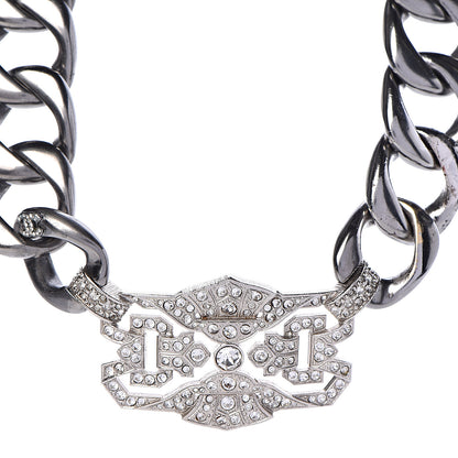Chanel Crystal CC Chain Link Choker Necklace Dark Silver 4 of 6