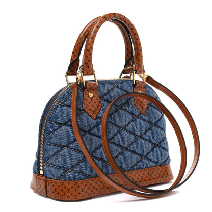 Louis Vuitton Denim Calfskin Reverse Monogram Malletage Alma BB Blue 3 of 12