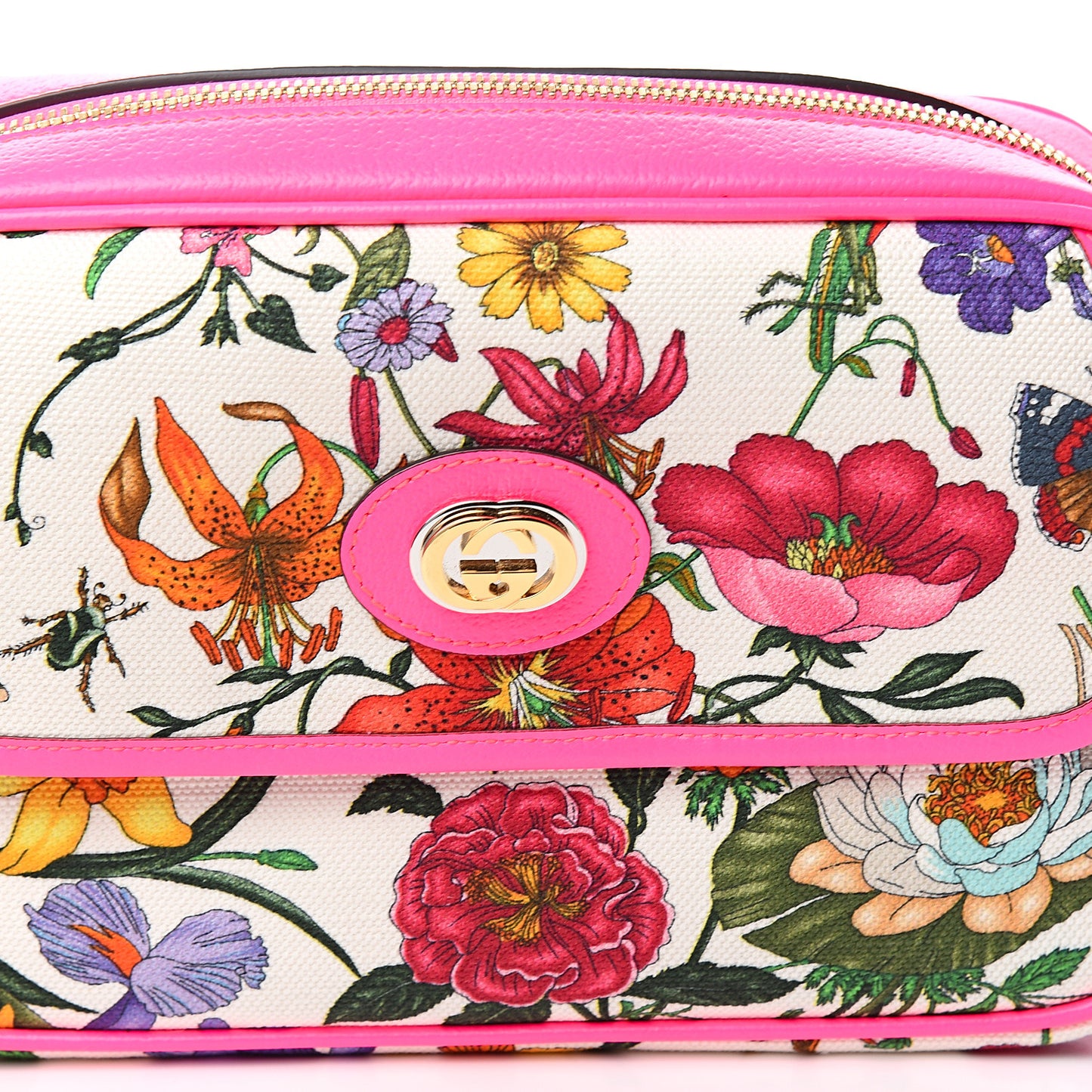 Canvas Flora Floral Shoulder Bag White Fuchsia Fluo
