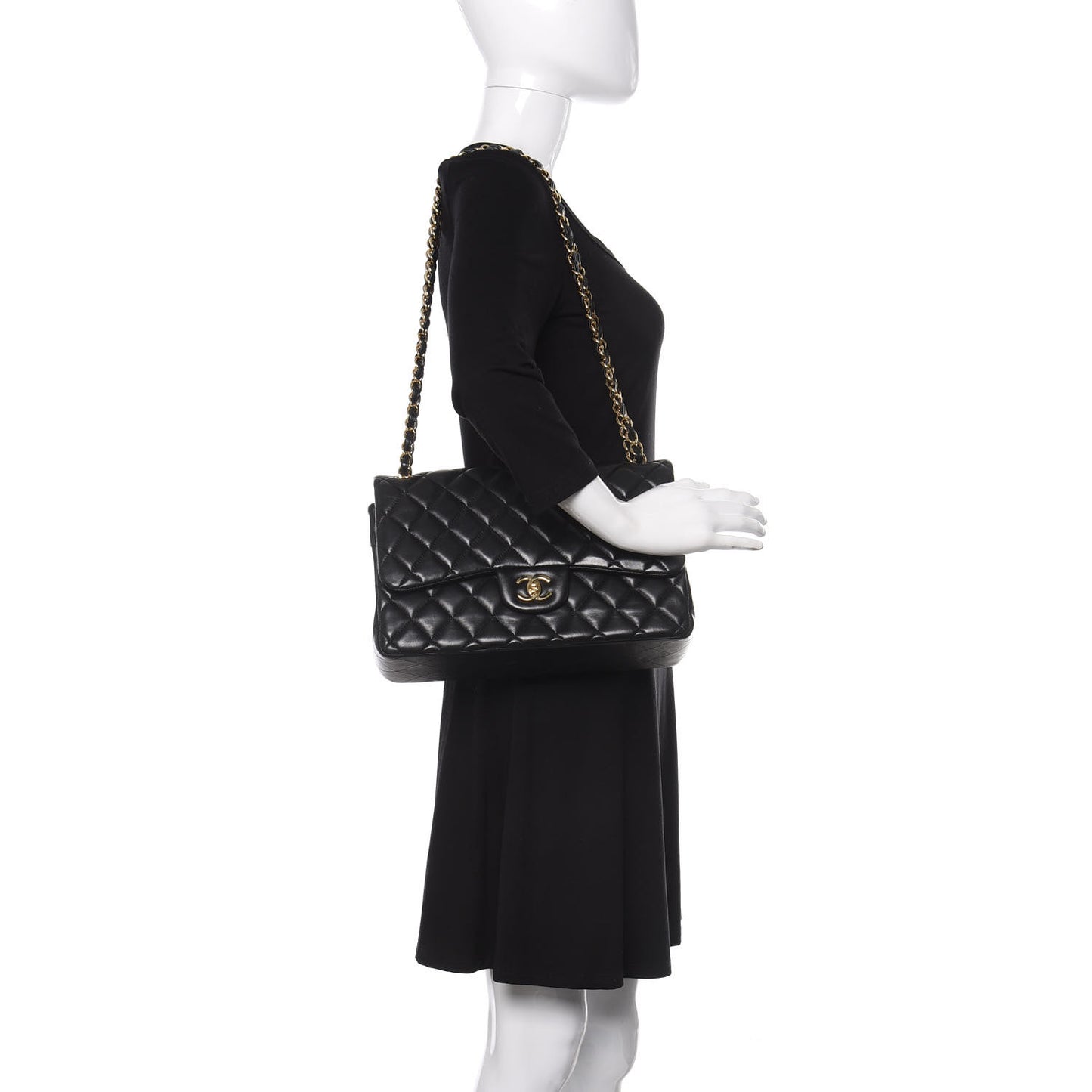 Lambskin Quilted Jumbo Double Flap Black