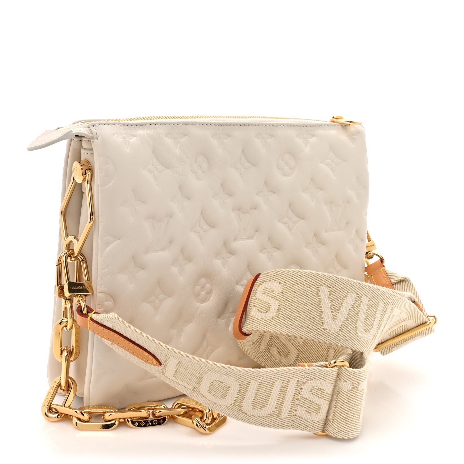 Louis Vuitton Lambskin Embossed Monogram Coussin PM Beige Cream 3 of 11