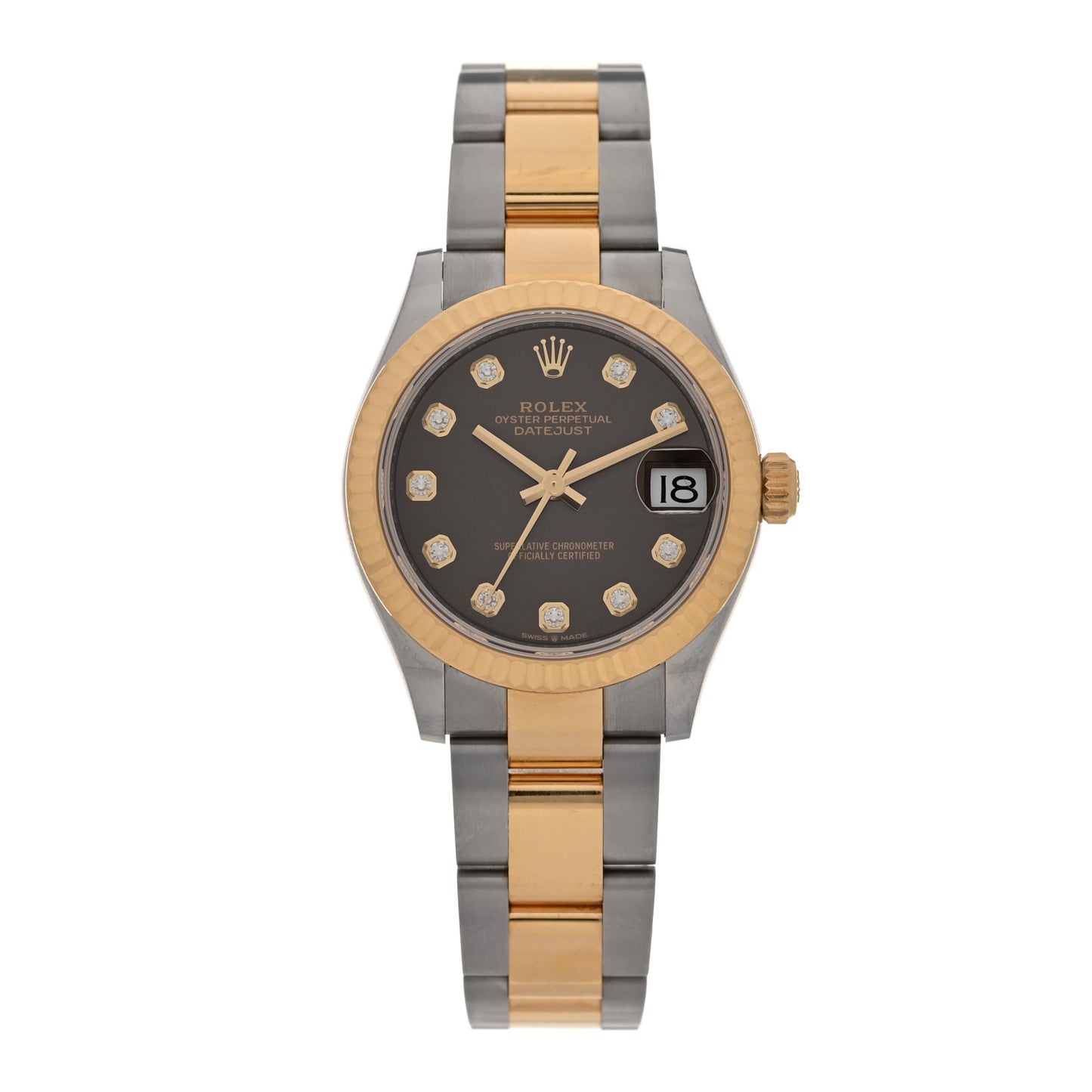 Stainless Steel 18K Yellow Gold Diamond 31mm Oyster Perpetual Datejust Watch Dark Grey 278273