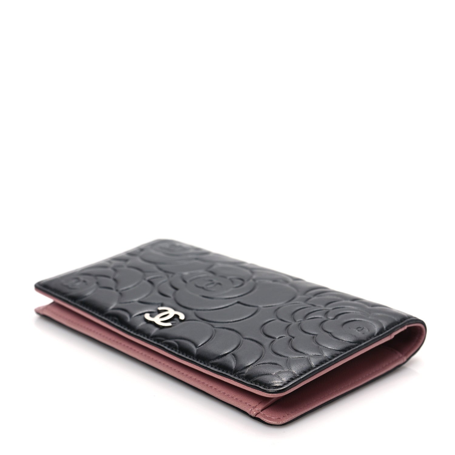 Chanel Lambskin Camellia Embossed Yen Wallet Black 7 of 7