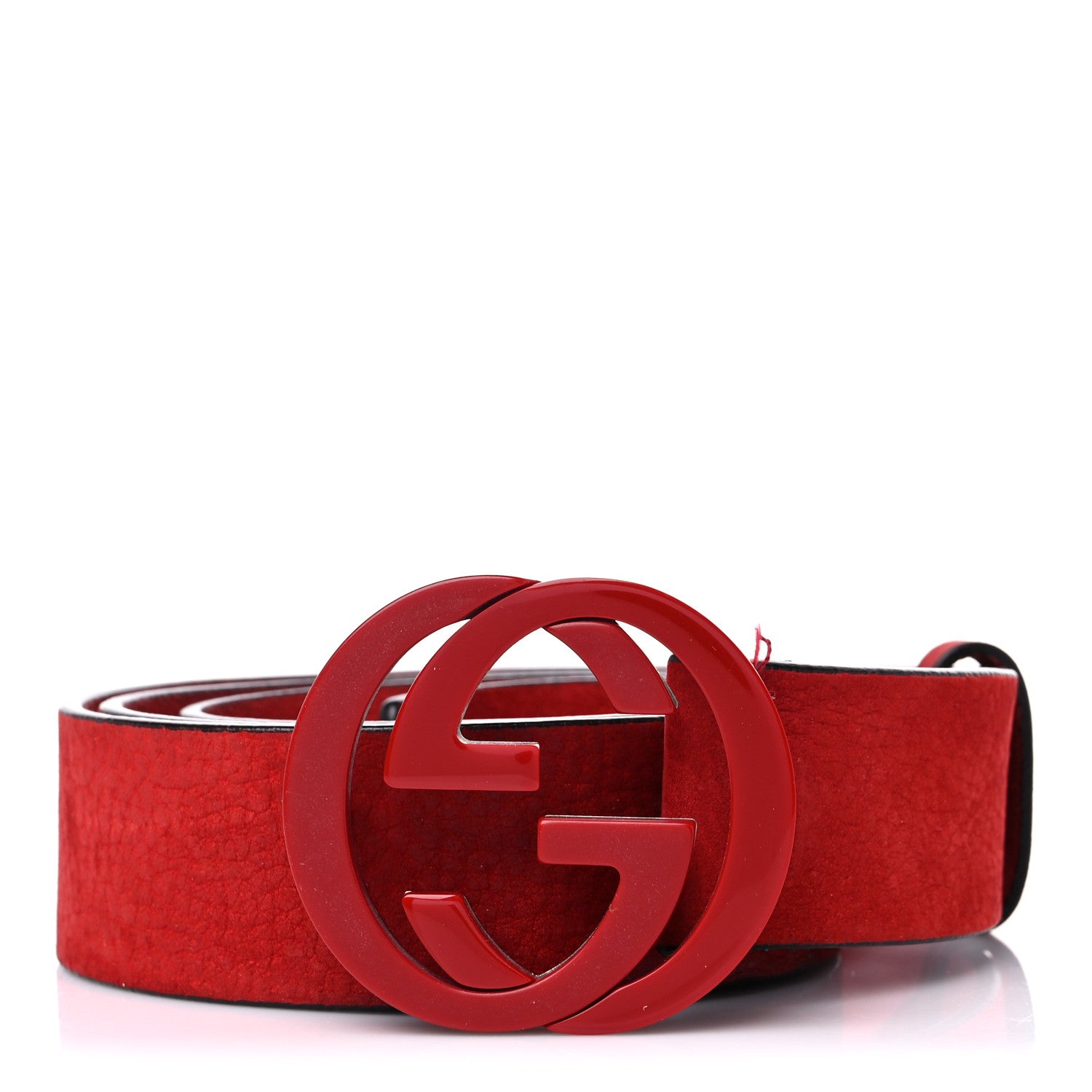 Gucci Nubuck Interlocking G Belt 105 42 Red 1 of 7