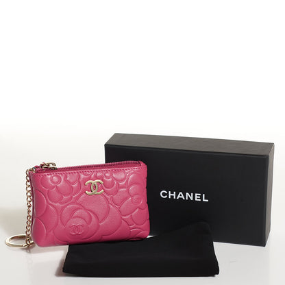 Chanel Lambskin Camellia Embossed Key Holder Case Fuchsia 8 of 8