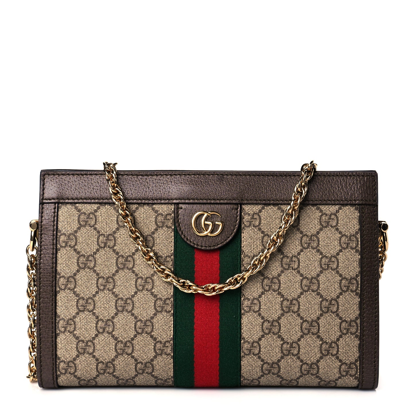 GG Supreme Monogram Web Small Ophidia Chain Shoulder Bag Brown