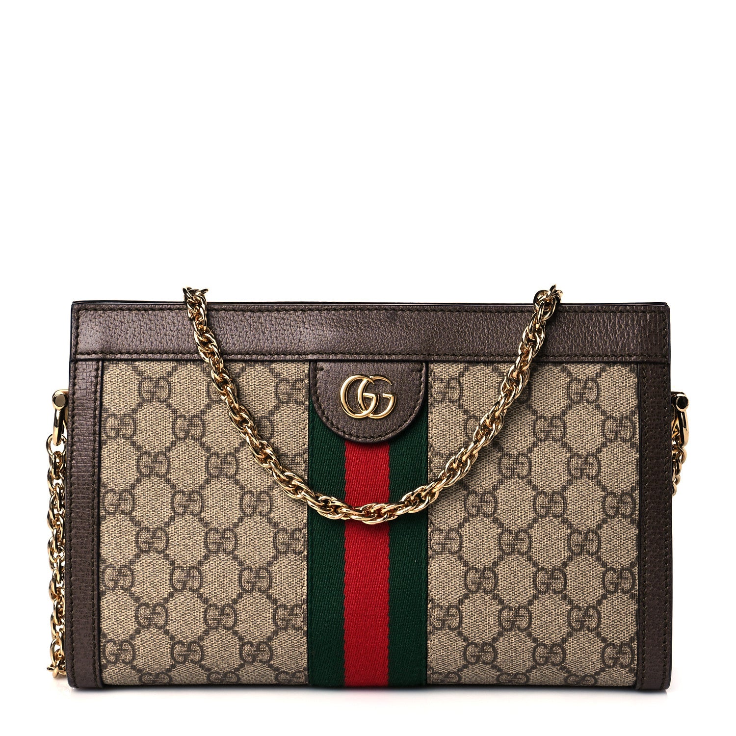 Gucci GG Supreme Monogram Web Small Ophidia Chain Shoulder Bag Brown 1 of 12