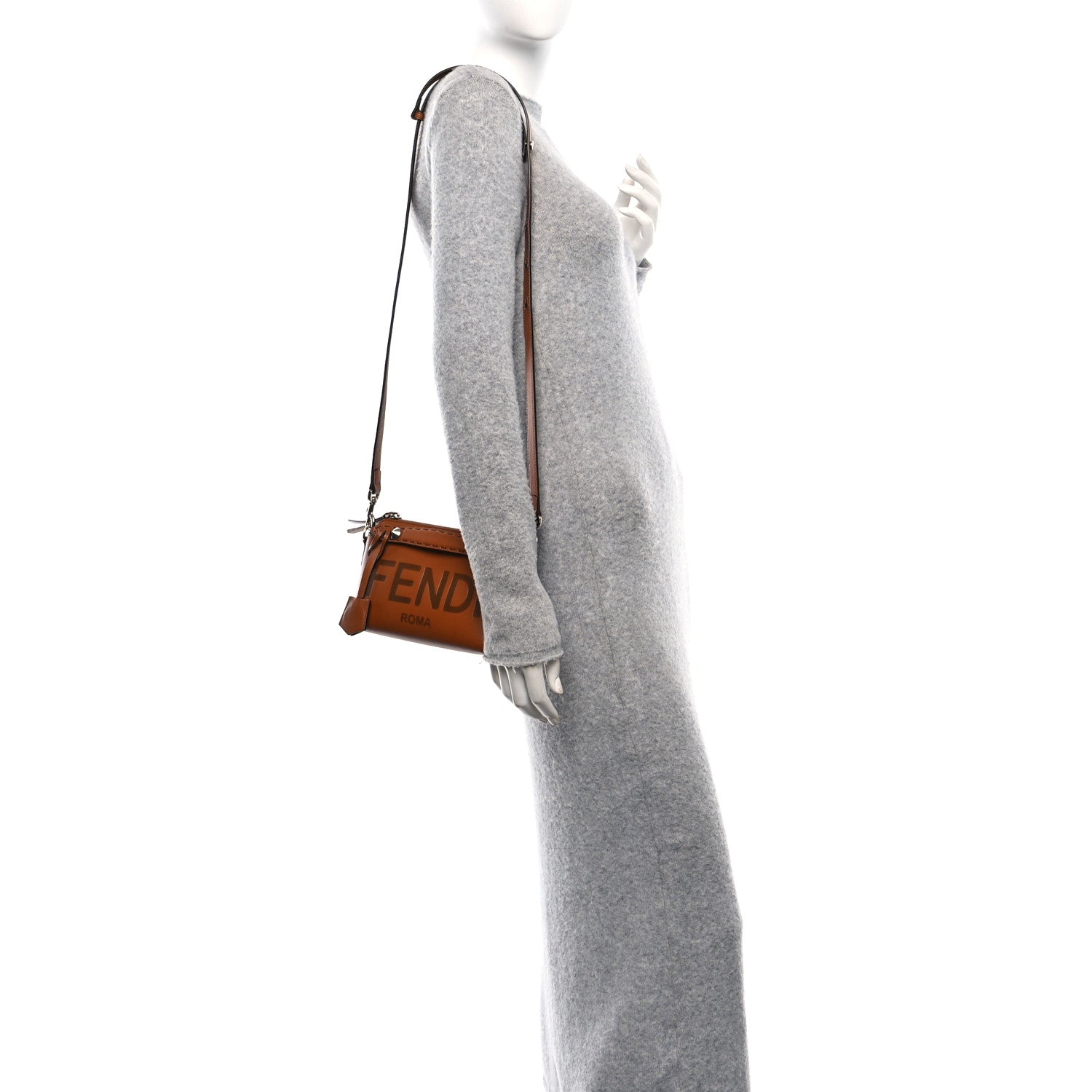 Fendi Vitello King Logo Embossed Mini By The Way Boston Bag Cuoio 2 of 10