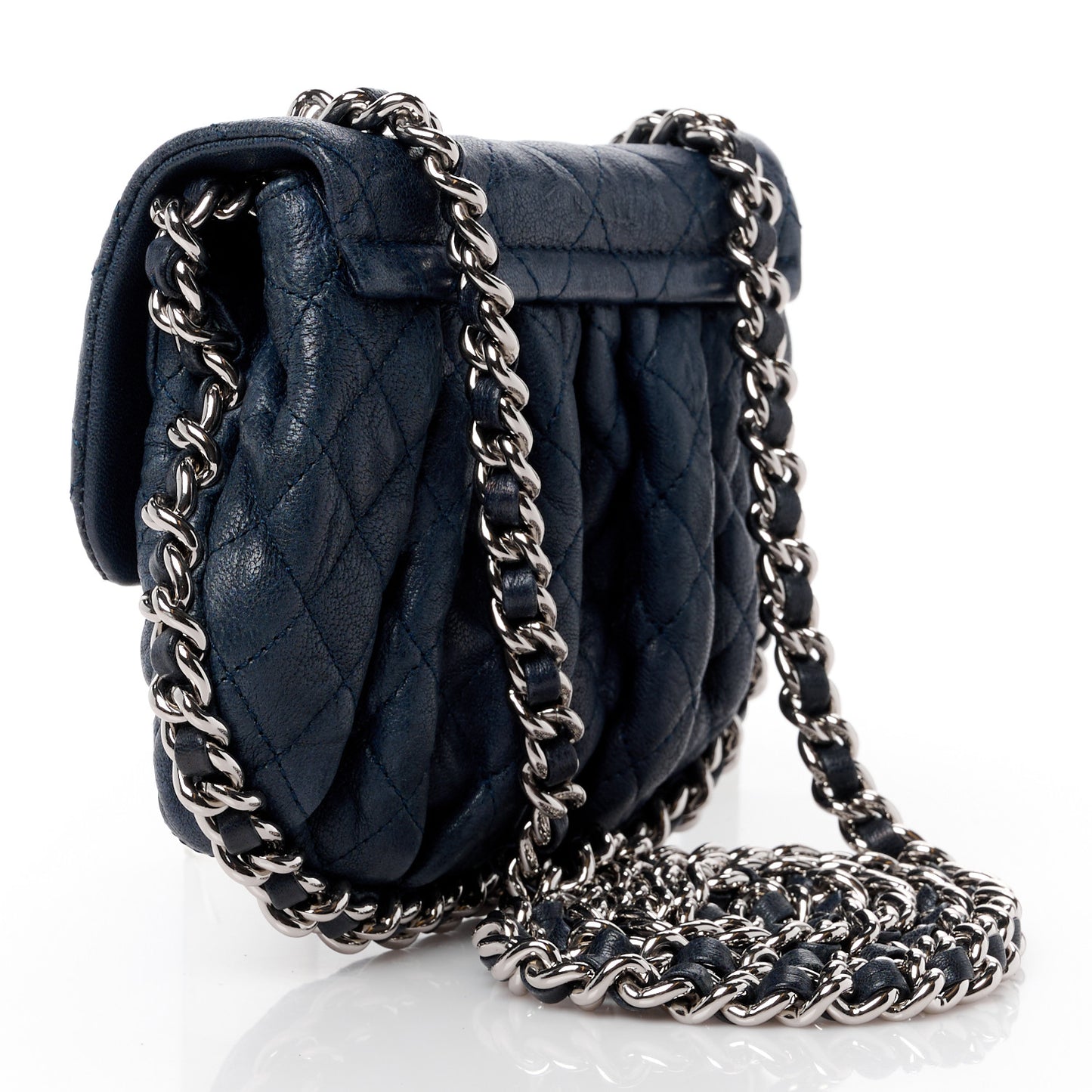 Washed Lambskin Quilted Mini Chain Around Flap Navy Blue