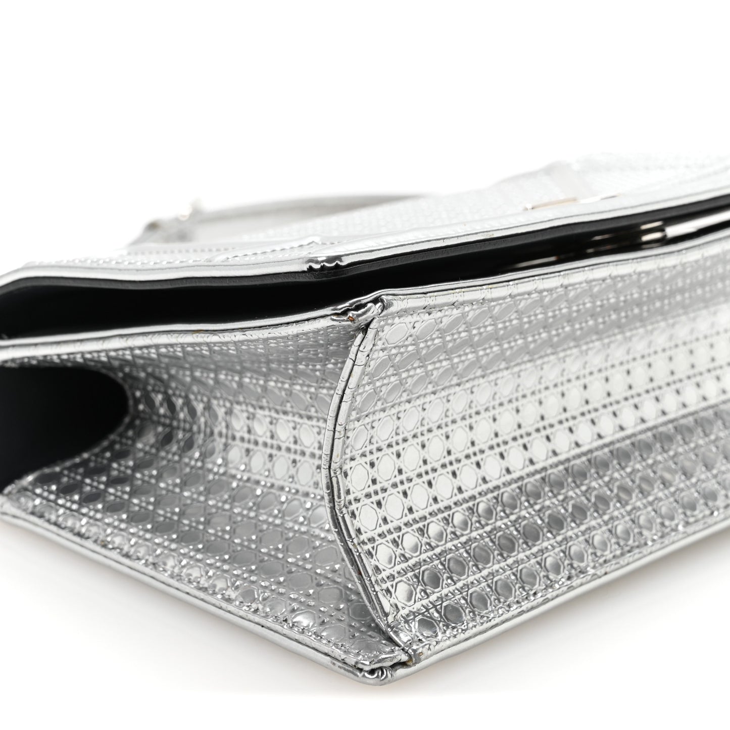 Metallic Patent Micro-Cannage Small Diorama Flap Bag Silver