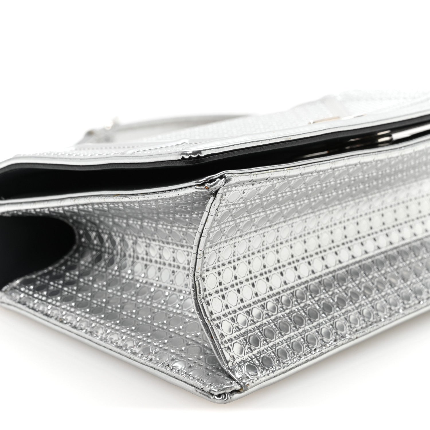 Christian Dior Metallic Patent Micro-Cannage Small Diorama Flap Bag Silver 8 of 9
