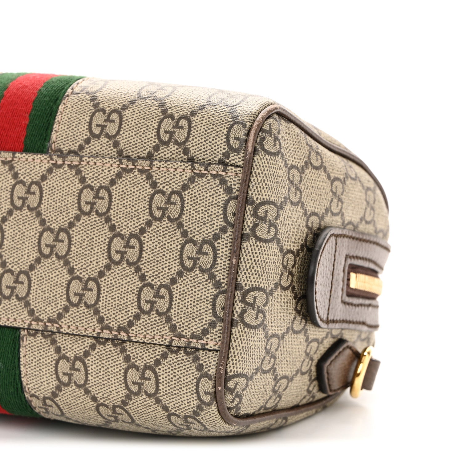 Gucci GG Supreme Monogram Textured Dollar Calfskin Web Mini Ophidia Top Handle Bag Beige Ebony New Acero 10 of 12