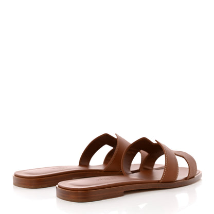 Hermes Box Calfskin Oran Sandals 37.5 Gold 4 of 14