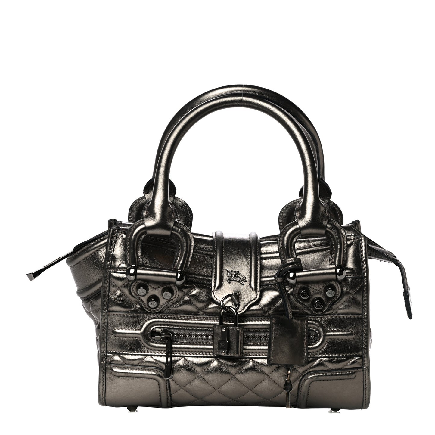 Metallic Calfskin Quilted Mini Manor Tote Pewter