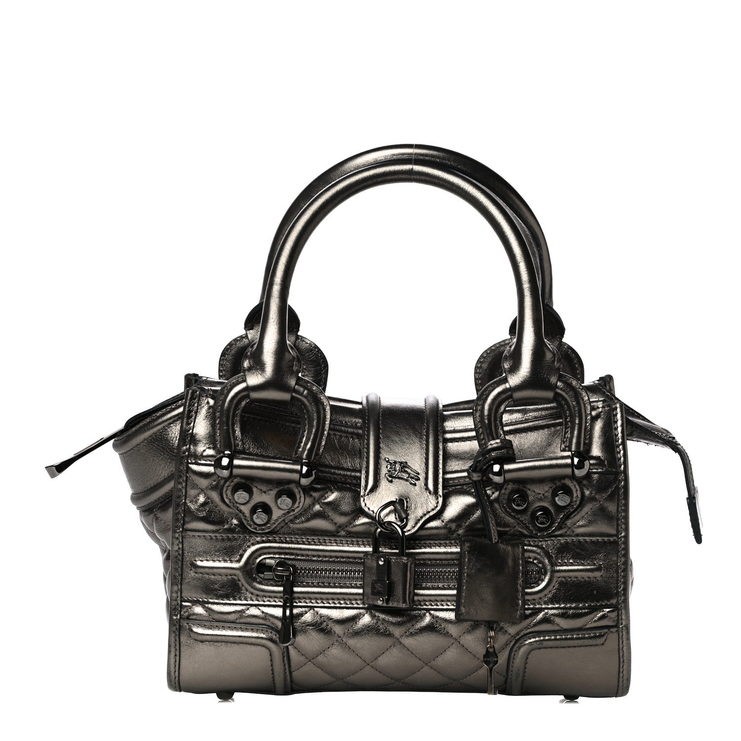 Burberry Metallic Calfskin Quilted Mini Manor Tote Pewter 1 of 11