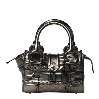 Burberry Metallic Calfskin Quilted Mini Manor Tote Pewter 1 of 11