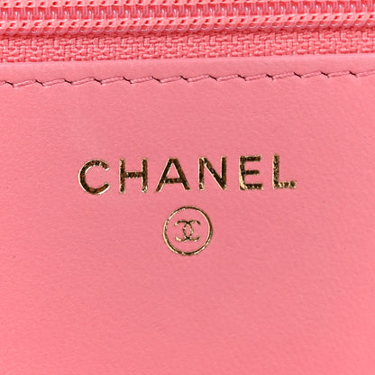 Chanel Lambskin Quilted Chain Handle Round Wallet On Chain WOC Pink 7 of 19