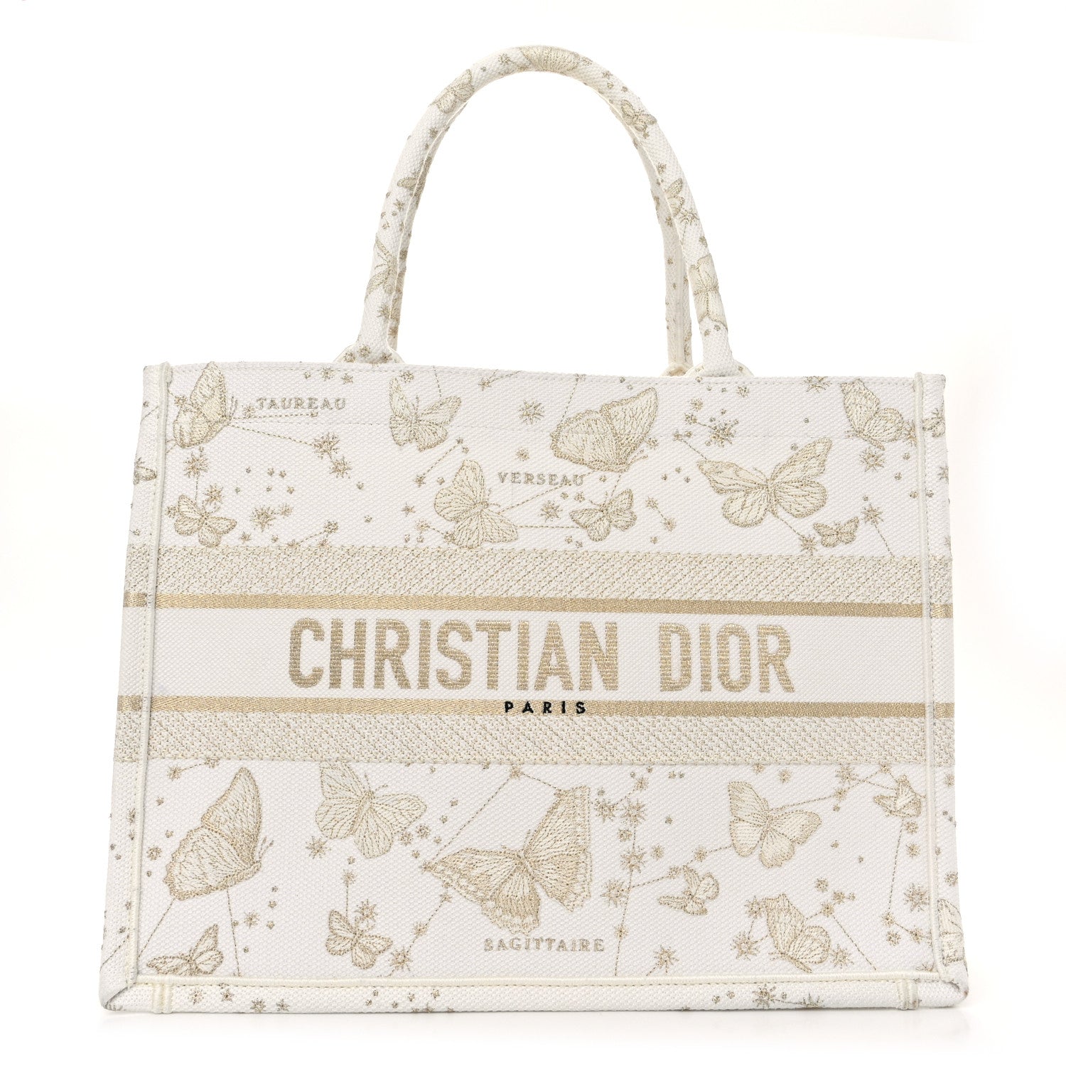 Christian Dior Canvas Embroidered Medium Zodiac Print Book Tote Gold 1 of 10
