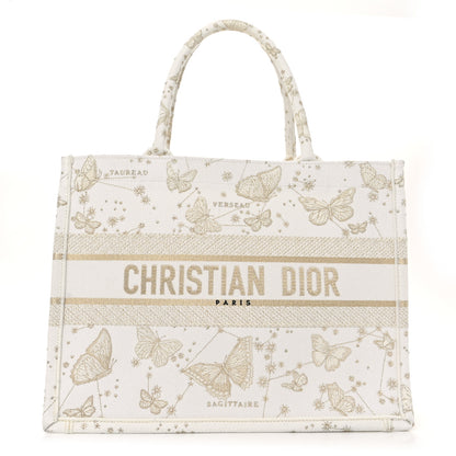 Christian Dior Canvas Embroidered Medium Zodiac Print Book Tote Gold 1 of 10