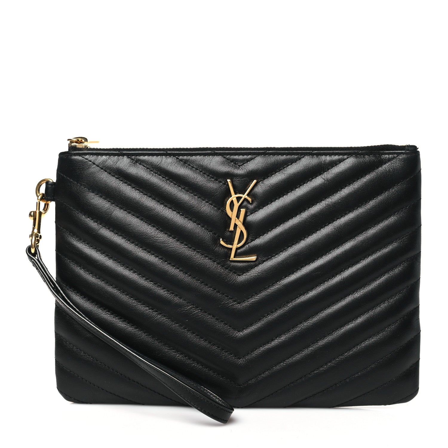 Saint Laurent Lambskin Matelasse Chevron Monogram A5 Wristlet Black 1 of 11