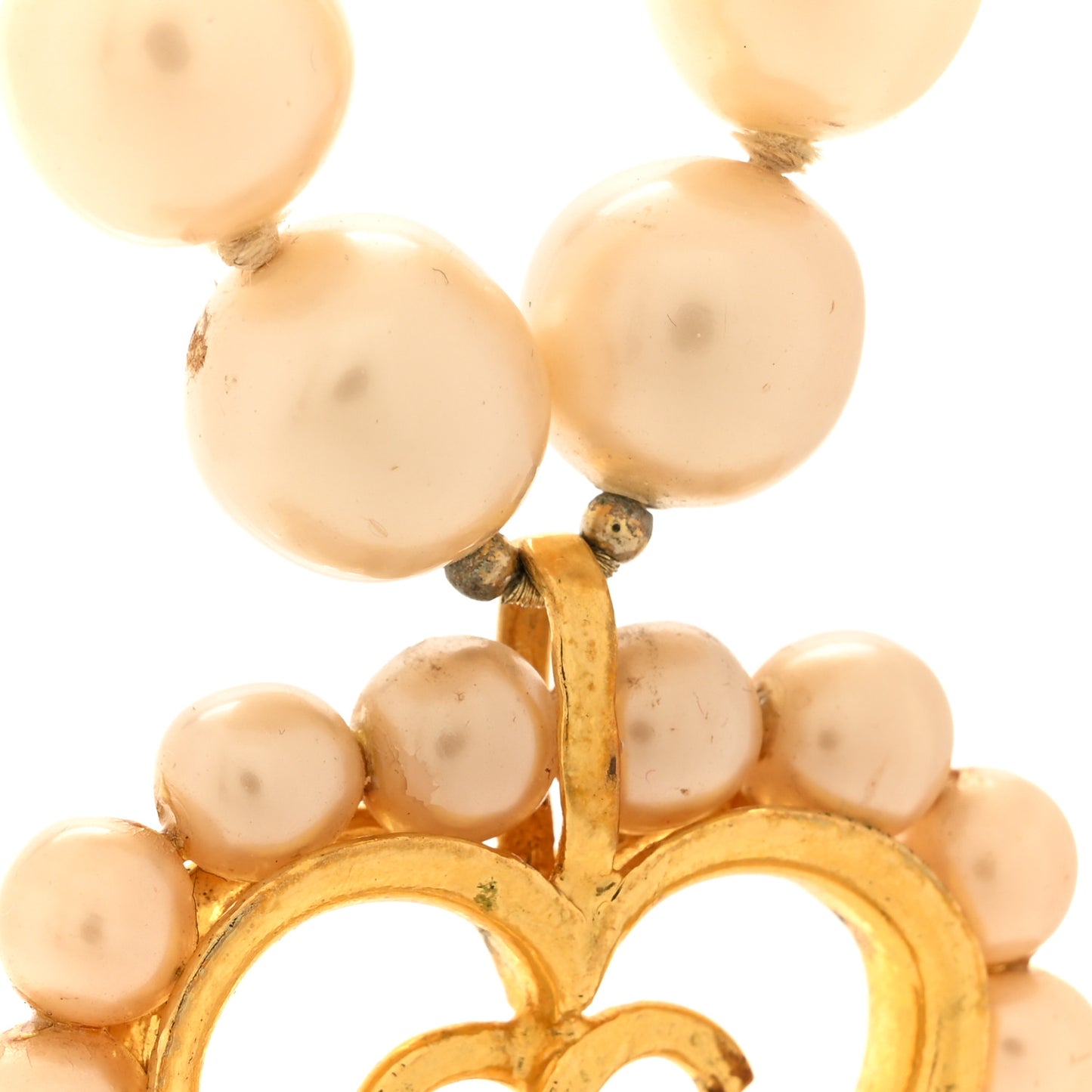 Pearl CC Heart Necklace Gold White