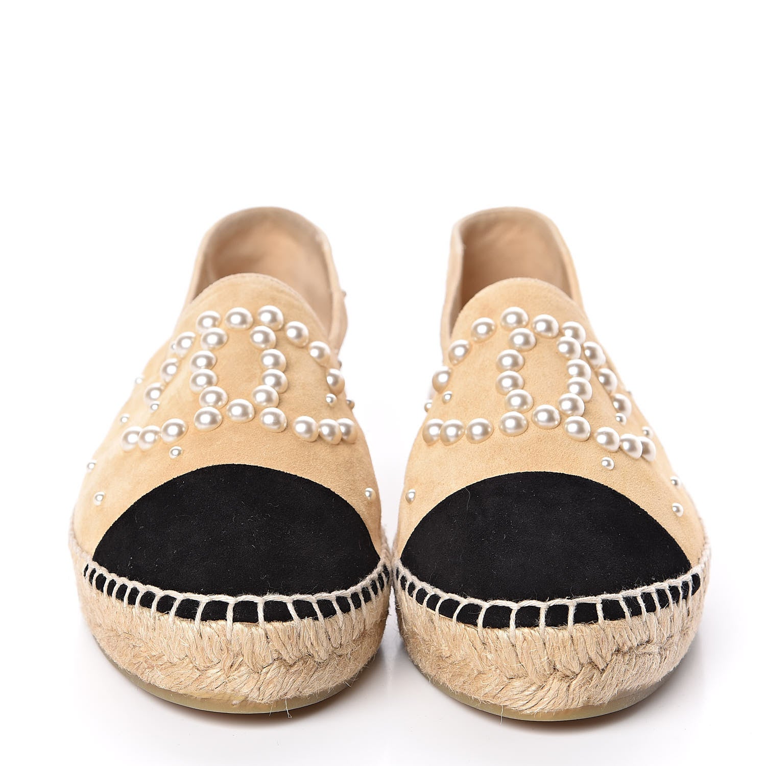 Chanel Suede Pearl CC Espadrilles 38 Beige Black 2 of 11