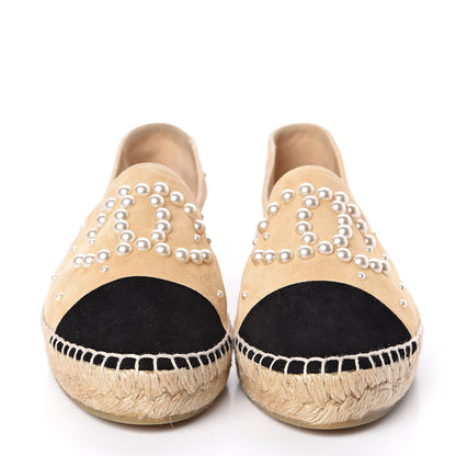Chanel Suede Pearl CC Espadrilles 38 Beige Black 2 of 11
