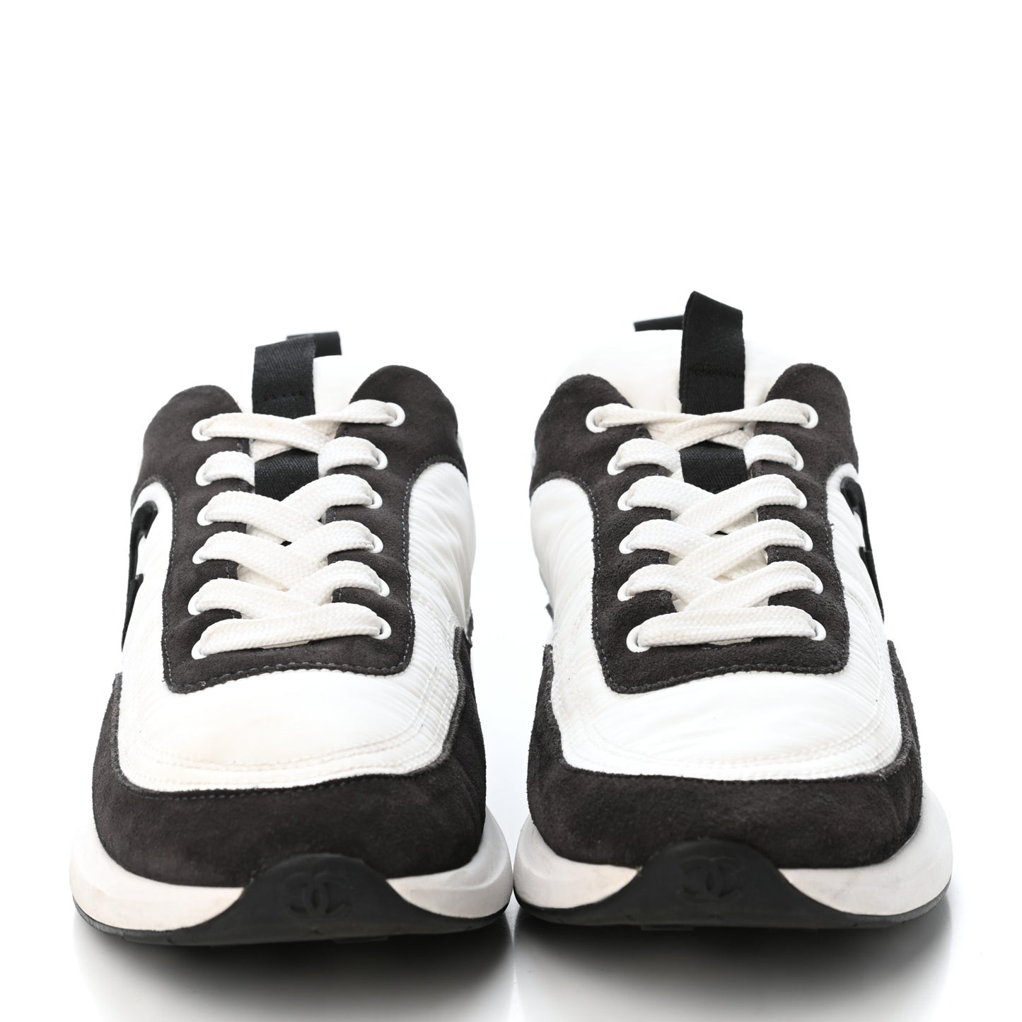 Nylon Suede Calfskin CC Sneakers 40.5 White Dark Grey