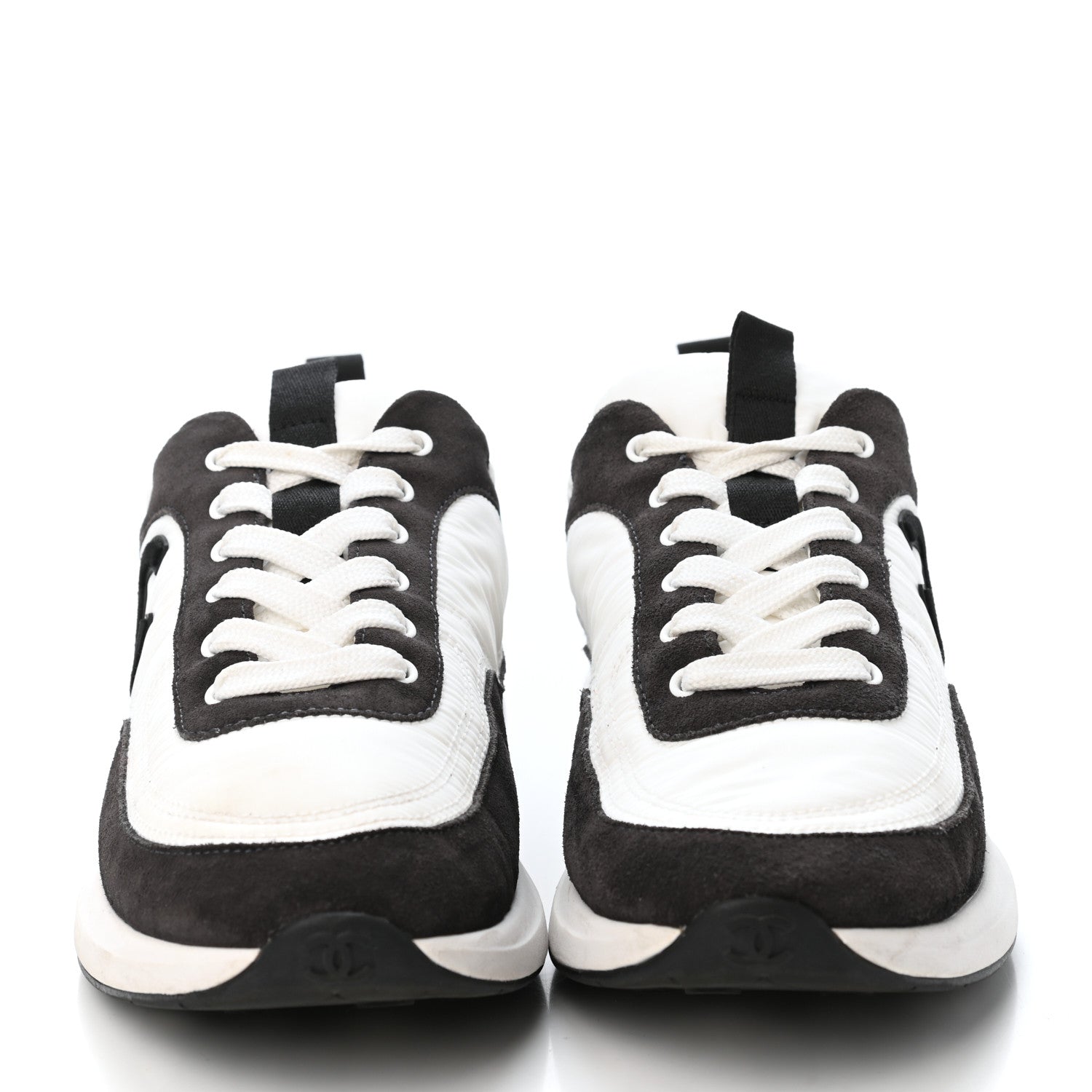 Chanel Nylon Suede Calfskin CC Sneakers 40.5 White Dark Grey 2 of 4