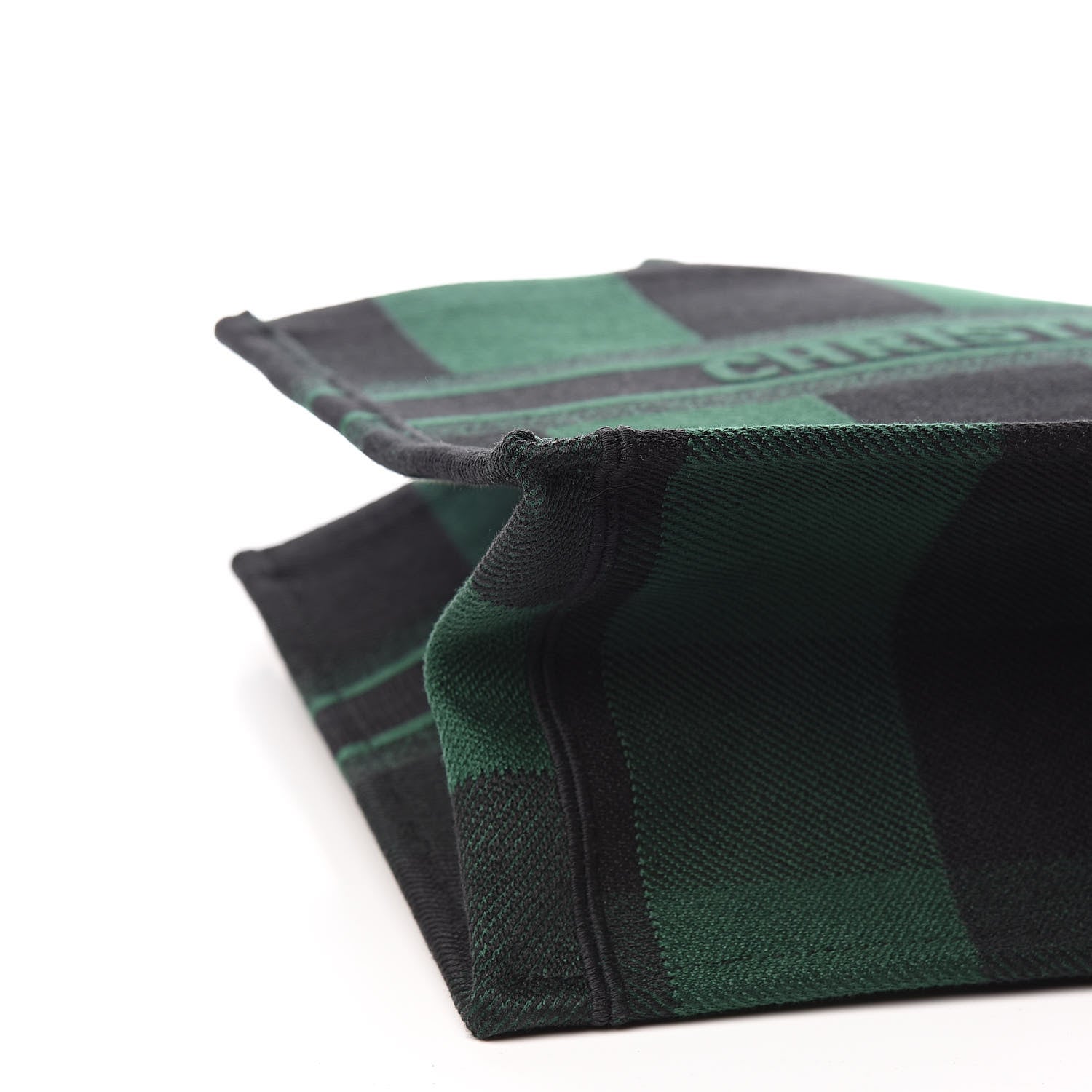 Christian Dior Canvas Embroidered Checkered Book Tote Black Green 8 of 10