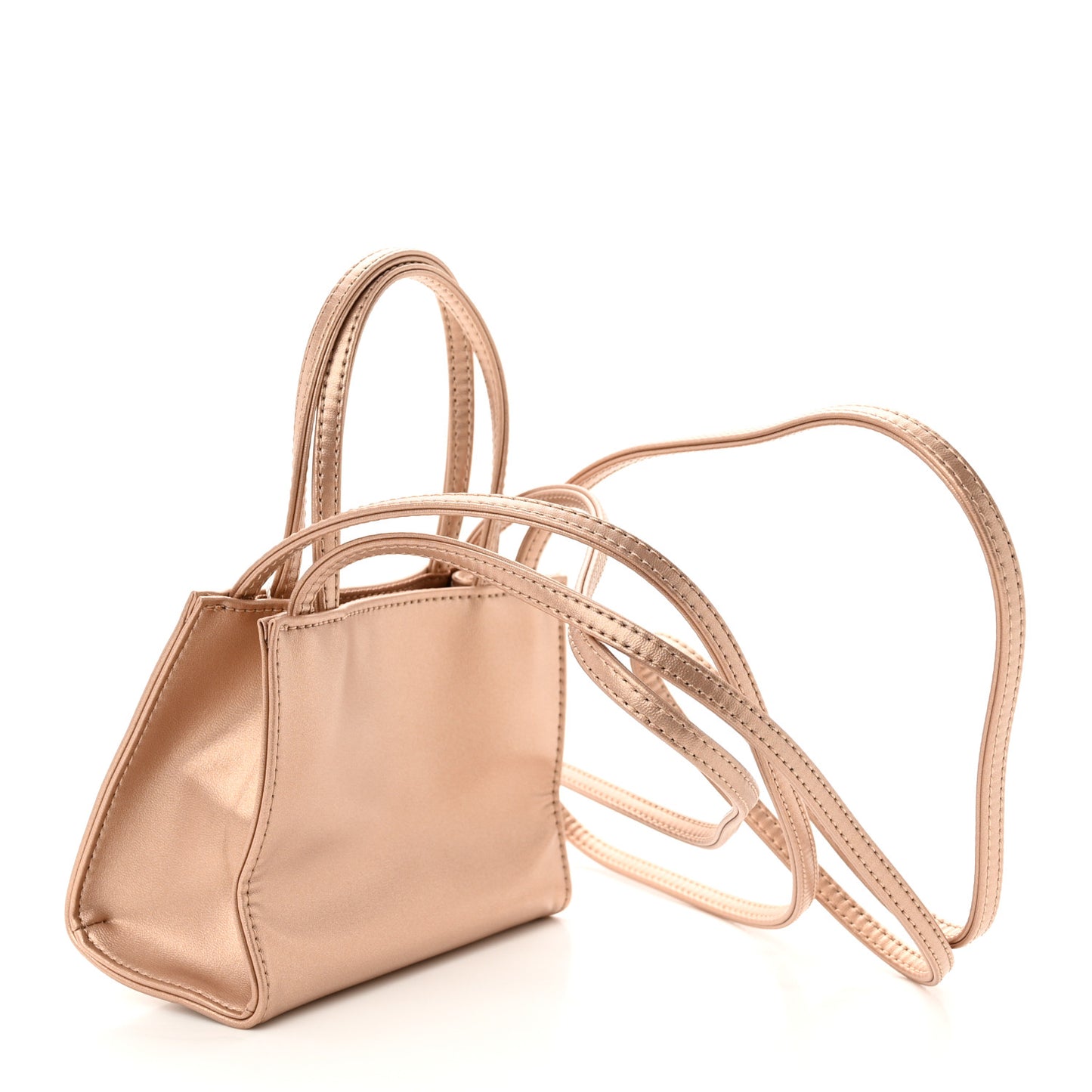 Metallic Vegan Leather Small Shopping Bag Copper