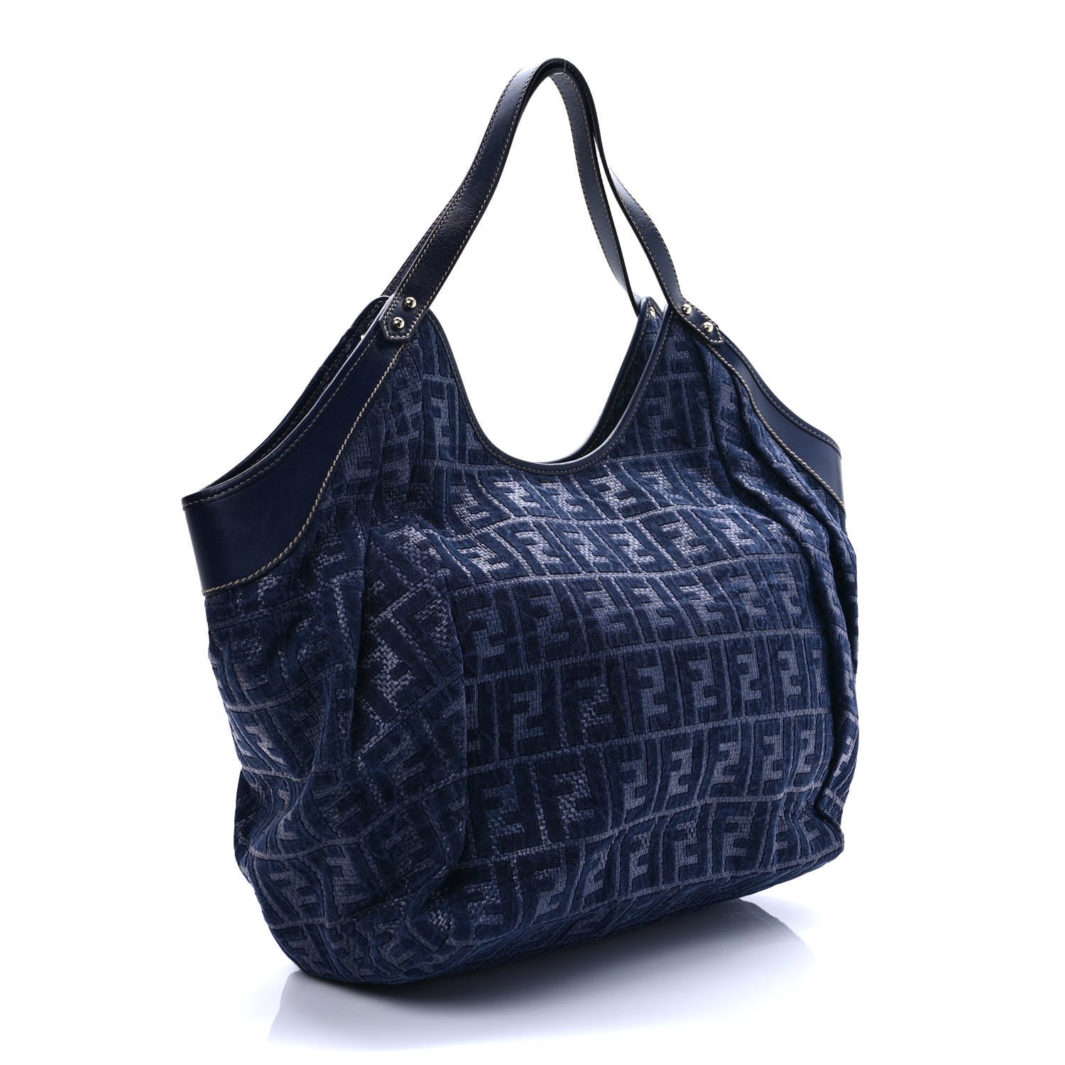 Fendi Raffia Zucca Vitello Large Chef Tote Blue Poison 2 of 9