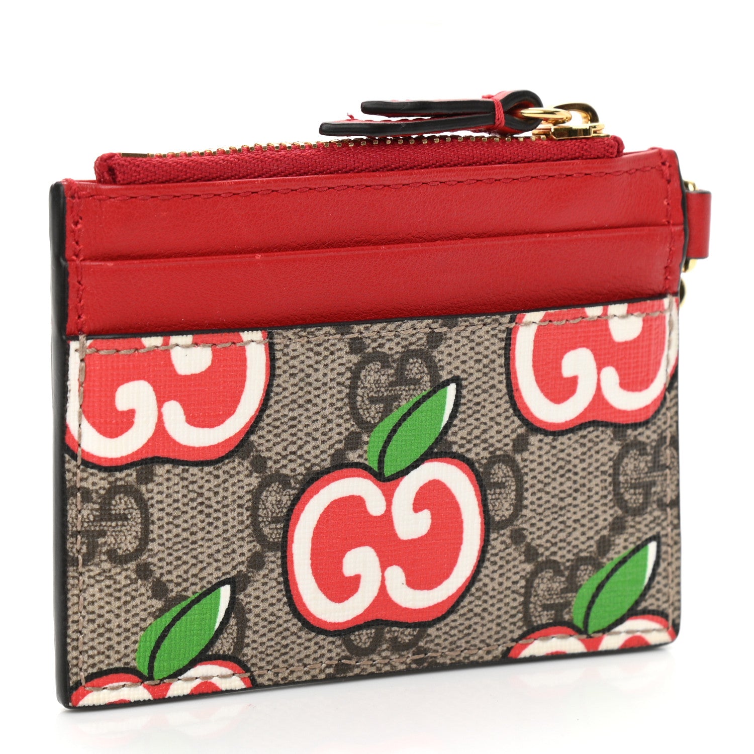Gucci GG Supreme Monogram Apple Key Coin Case Card Holder Beige Multicolor Lobster Red 3 of 6