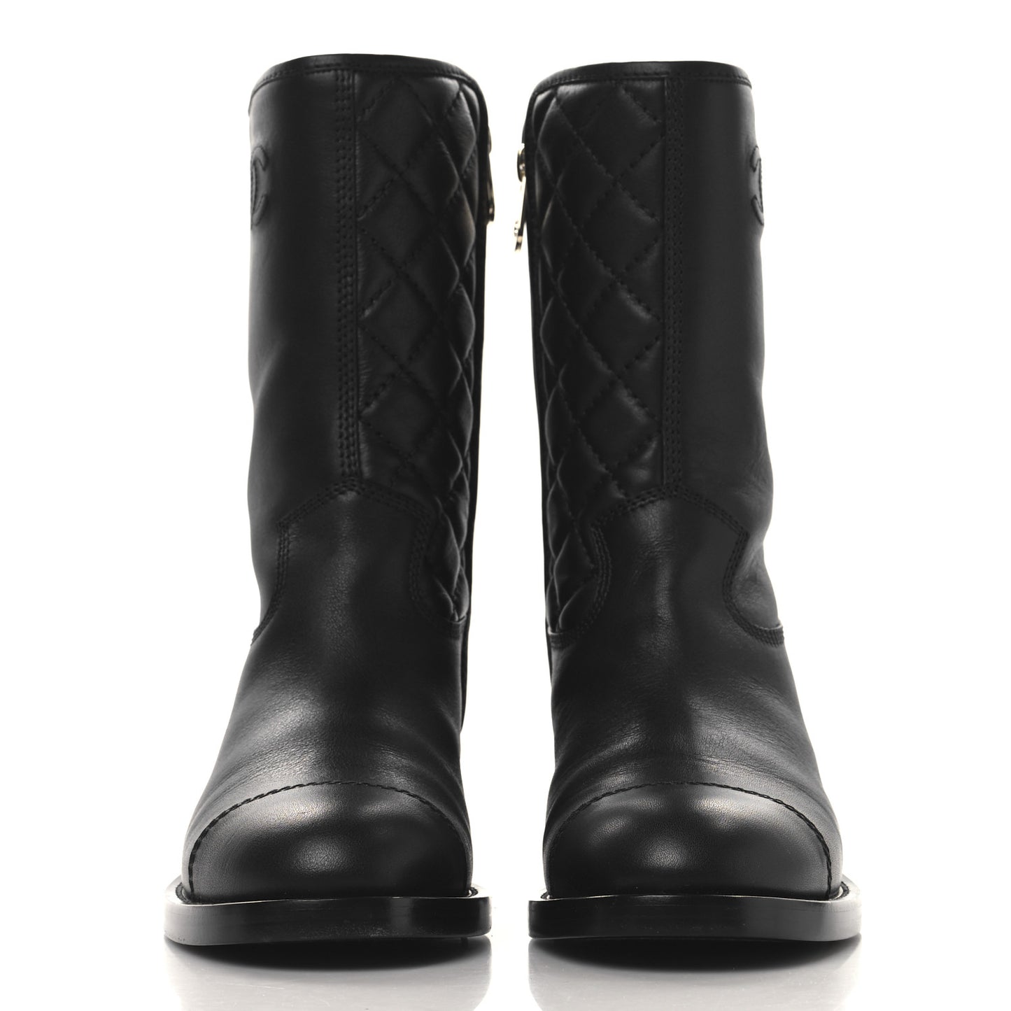 Calfskin Quilted CC Logo Mid Calf Boots 39 Black