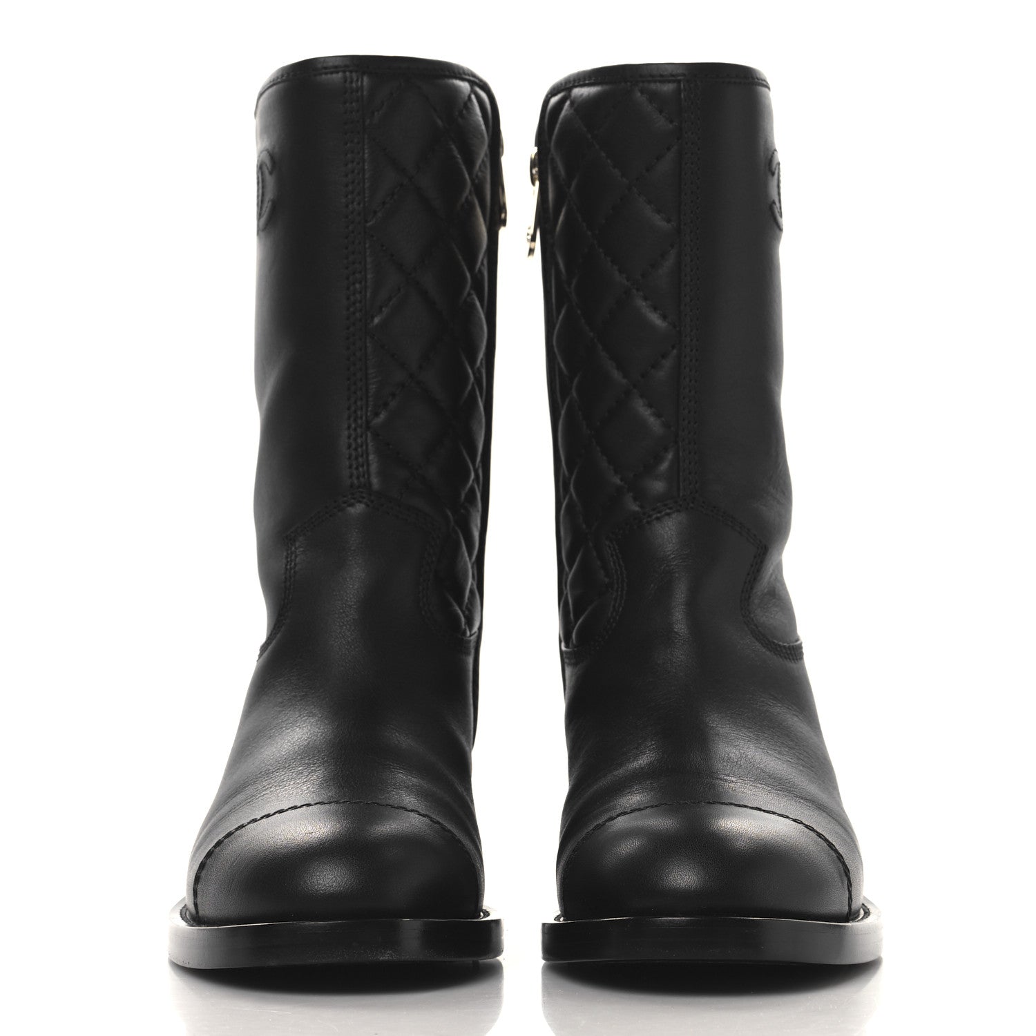 Chanel Calfskin Quilted CC Logo Mid Calf Boots 39 Black 2 of 9