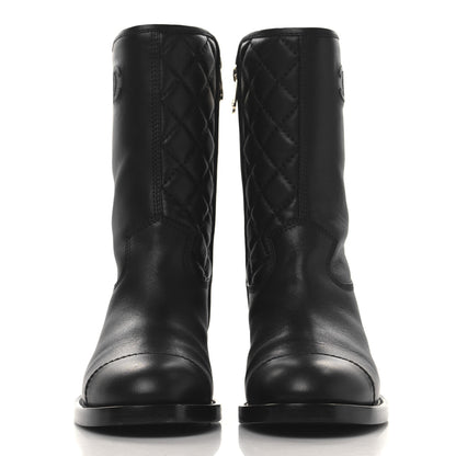 Chanel Calfskin Quilted CC Logo Mid Calf Boots 39 Black 2 of 9