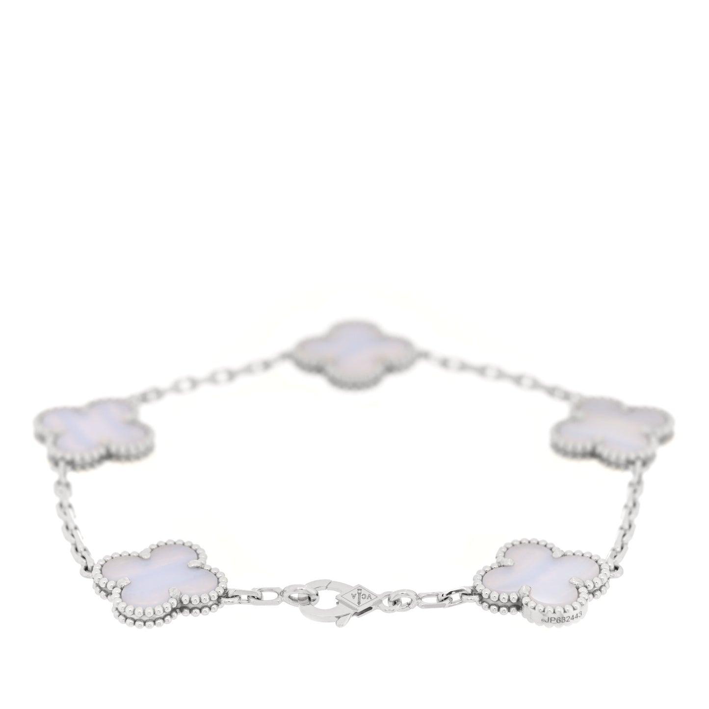 18K White Gold Chalcedony 5 Motifs Vintage Alhambra Bracelet
