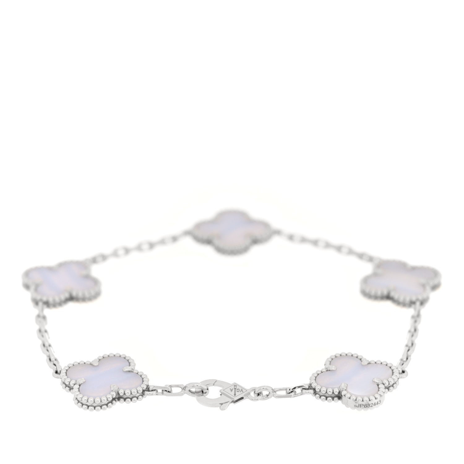 Van Cleef & Arpels 18K White Gold Chalcedony 5 Motifs Vintage Alhambra Bracelet 2 of 3