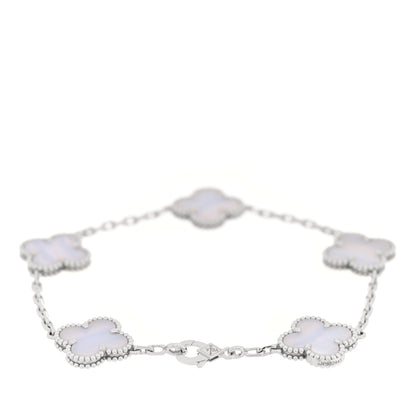 Van Cleef & Arpels 18K White Gold Chalcedony 5 Motifs Vintage Alhambra Bracelet 2 of 3
