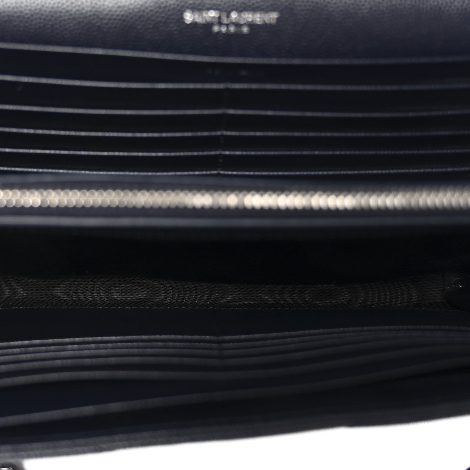 Saint Laurent Grain De Poudre Matelasse Chevron Monogram Chain Wallet Deep Marine 5 of 10