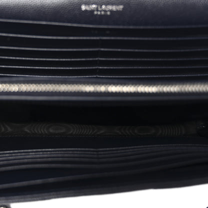 Saint Laurent Grain De Poudre Matelasse Chevron Monogram Chain Wallet Deep Marine 5 of 10