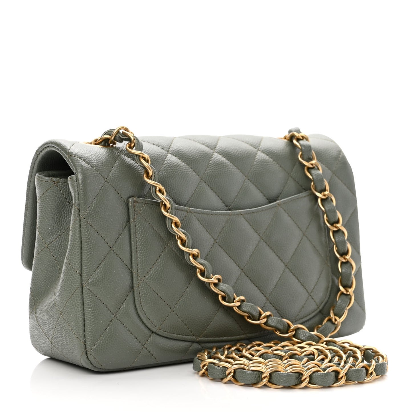 Iridescent Caviar Quilted Mini Rectangular Flap Green
