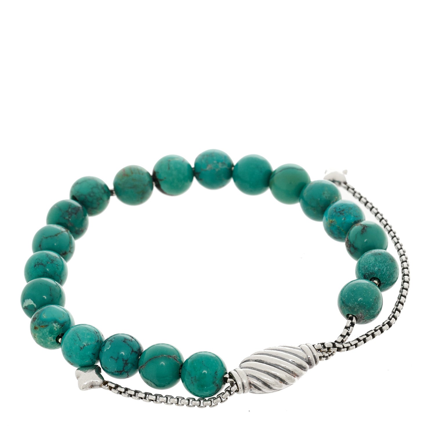 David Yurman Sterling Silver Turquoise 8mm Spiritual Beads Adjustable Bracelet 1 of 3